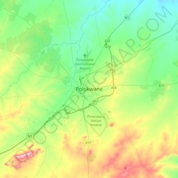 Carte topographique Polokwane, altitude, relief