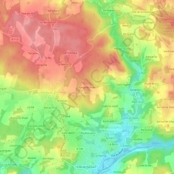 Carte topographique Kergo-er-Hoët, altitude, relief
