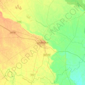 Carte topographique Lakhimpur, altitude, relief