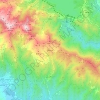 Carte topographique Alberca, altitude, relief