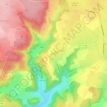Carte topographique Jonchère, altitude, relief