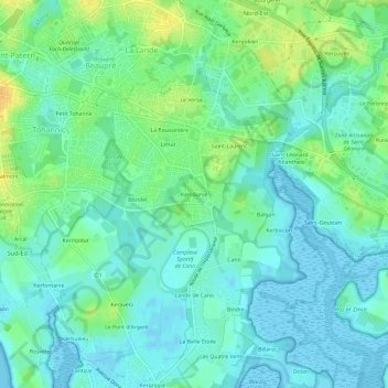 Carte topographique Kercourse, altitude, relief