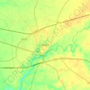 Carte topographique Bardoli, altitude, relief