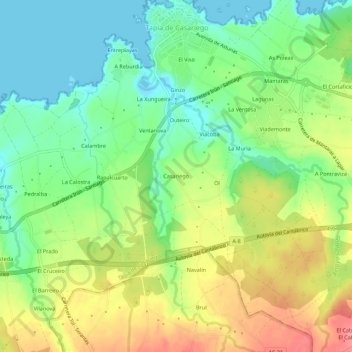 Carte topographique Casariego, altitude, relief