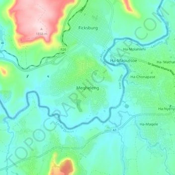 Carte topographique Meqheleng, altitude, relief
