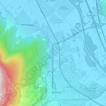 Carte topographique Collombey, altitude, relief