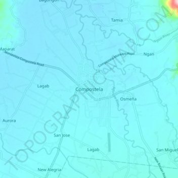 Carte topographique Compostela, altitude, relief