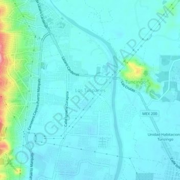 Carte topographique Los Tulipanes, altitude, relief