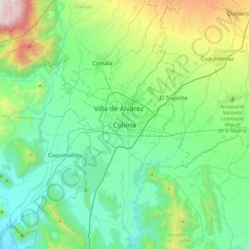 Carte topographique Colima, altitude, relief