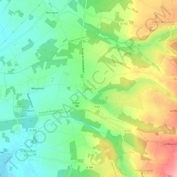 Carte topographique Yvrac, altitude, relief