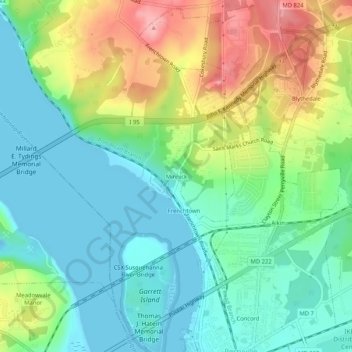 Carte topographique Minnick, altitude, relief