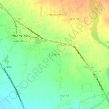 Carte topographique Alipangpang, altitude, relief