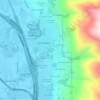 Carte topographique Farmington Station, altitude, relief