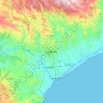 Carte topographique Catanzaro, altitude, relief