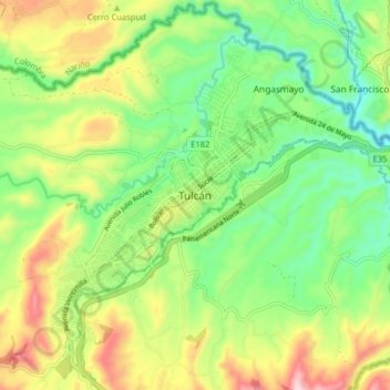 Carte topographique Tulcán, altitude, relief