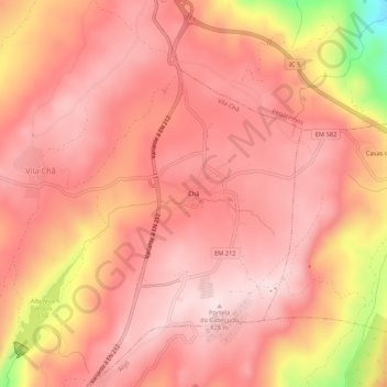 Carte topographique Chã, altitude, relief