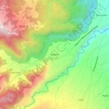 Carte topographique Malalan, altitude, relief