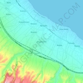 Carte topographique Zevgolatio, altitude, relief