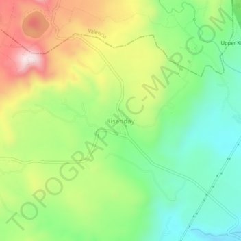 Carte topographique Kisanday, altitude, relief
