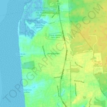Carte topographique North Eastham, altitude, relief