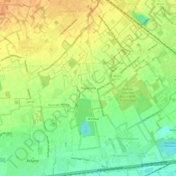 Carte topographique Poglianasca, altitude, relief