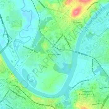 Carte topographique Bordeaux Hills, altitude, relief