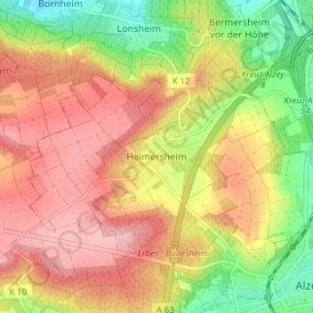 Carte topographique Heimersheim, altitude, relief