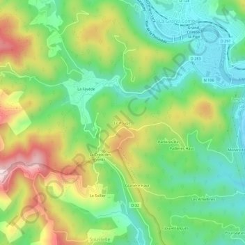 Carte topographique Le Pouget, altitude, relief