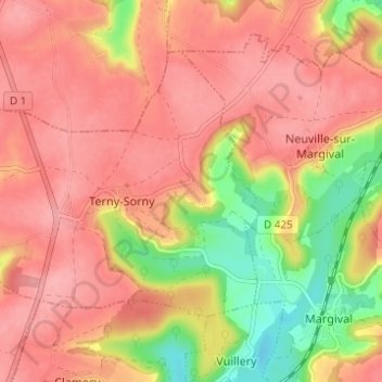 Carte topographique Sorny, altitude, relief