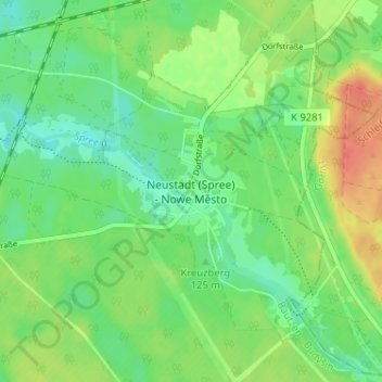 Carte topographique Neustadt (Spree), altitude, relief