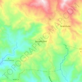 Carte topographique Jocoaitique, altitude, relief