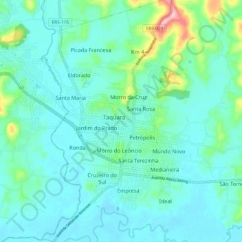 Carte topographique Taquara, altitude, relief