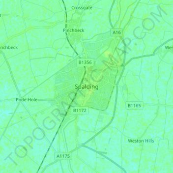 Carte topographique Spalding, altitude, relief