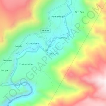Carte topographique Canocota, altitude, relief