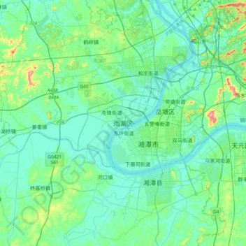 Carte topographique Yuhu, altitude, relief