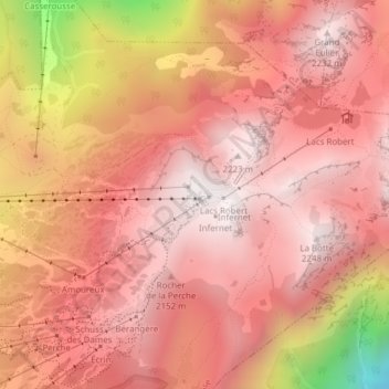 Carte topographique Croix de Chamrousse, altitude, relief