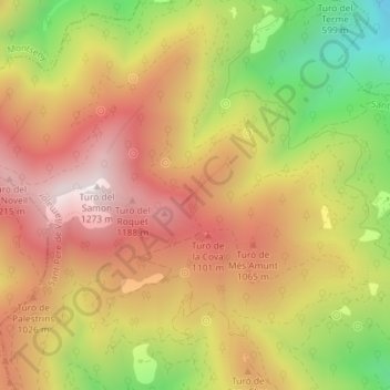 Carte topographique Carena del Faig, altitude, relief