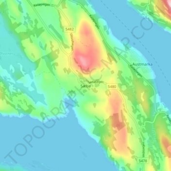 Carte topographique Sæbø, altitude, relief