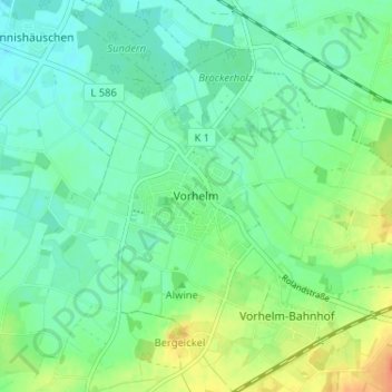 Carte topographique Vorhelm, altitude, relief