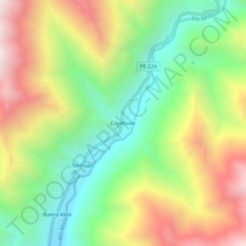 Carte topographique Coyahuasi, altitude, relief