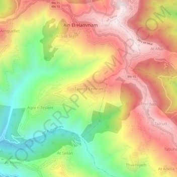 Carte topographique Taourirt Amrane, altitude, relief