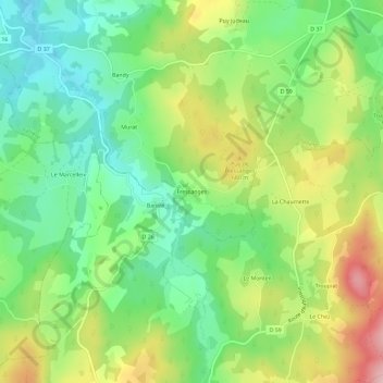 Carte topographique Fressanges, altitude, relief
