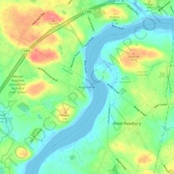 Carte topographique Rocks Village, altitude, relief