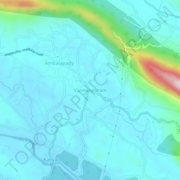 Carte topographique Vannappuram, altitude, relief