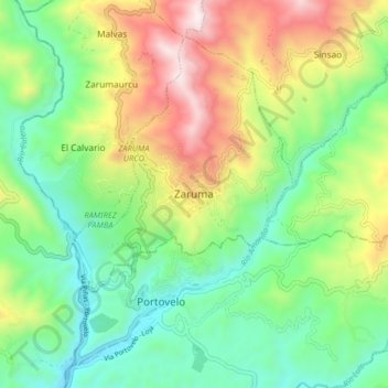 Carte topographique Zaruma, altitude, relief