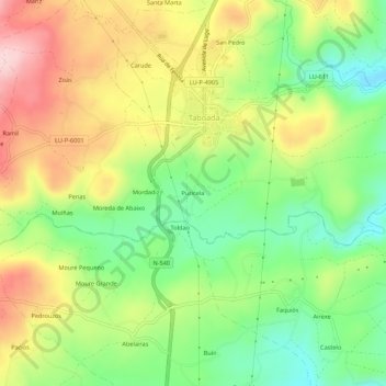 Carte topographique Puricela, altitude, relief