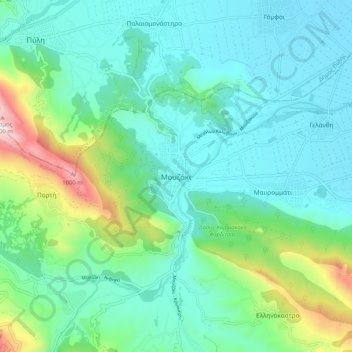 Carte topographique Mouzaki, altitude, relief