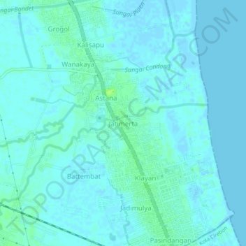 Carte topographique Jatimerta, altitude, relief