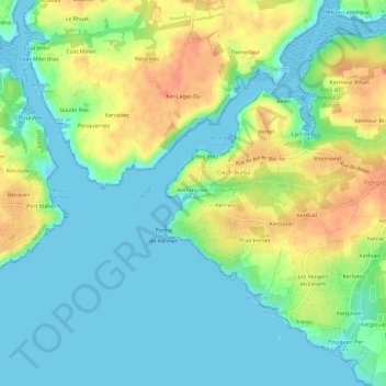 Carte topographique Kerfany-les-Pins, altitude, relief