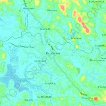 Carte topographique Pandalam, altitude, relief